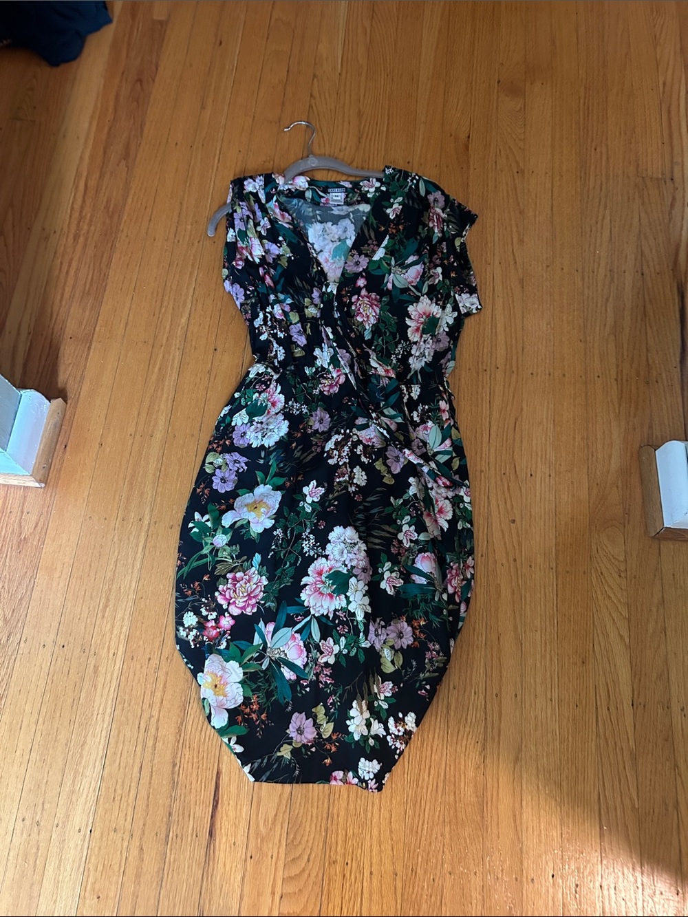 Floral Wrap Midi Dress in Black & Green